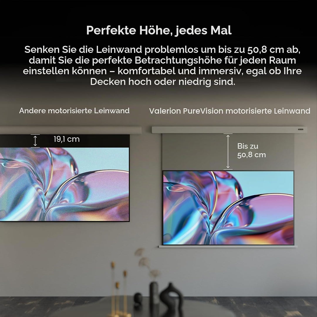 Heimkino-Paket: Valerion Pro2 4K Triple-Laserprojektor mit 100-Zoll-PureVision-Bildschirm mit Motor,