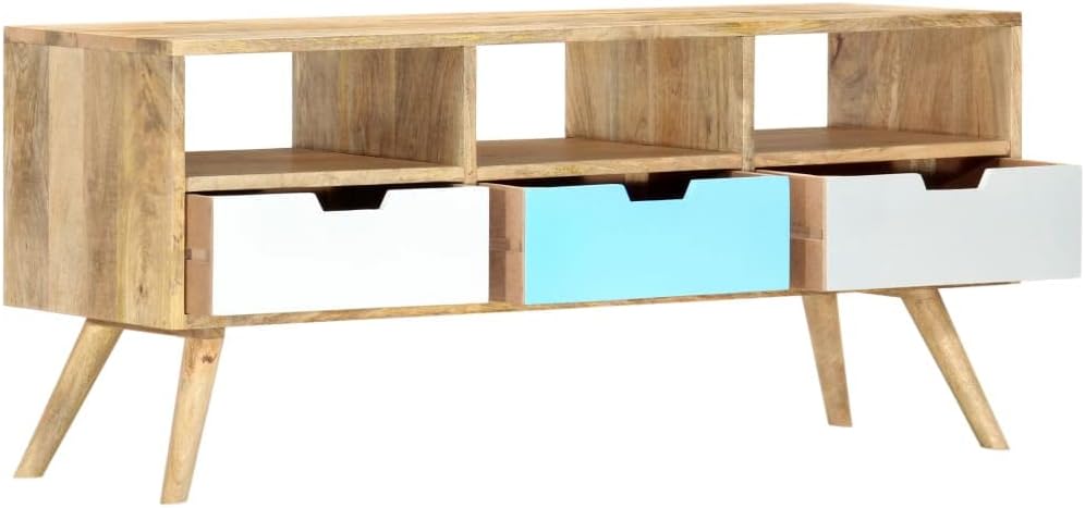 vidaXL Mangoholz Massiv TV Schrank mit 3 Schubladen 3 Fächern TV Möbel Lowboard Fernsehschrank Ferns