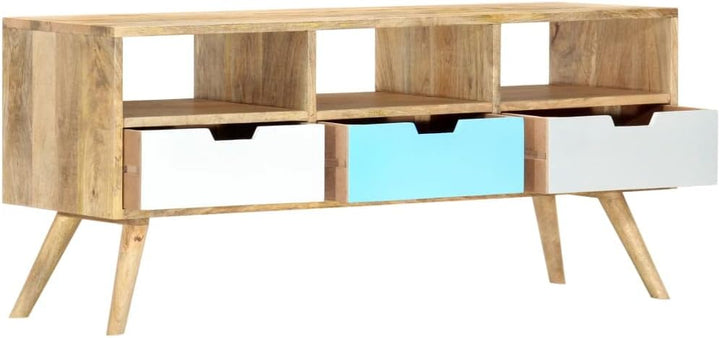 vidaXL Mangoholz Massiv TV Schrank mit 3 Schubladen 3 Fächern TV Möbel Lowboard Fernsehschrank Ferns