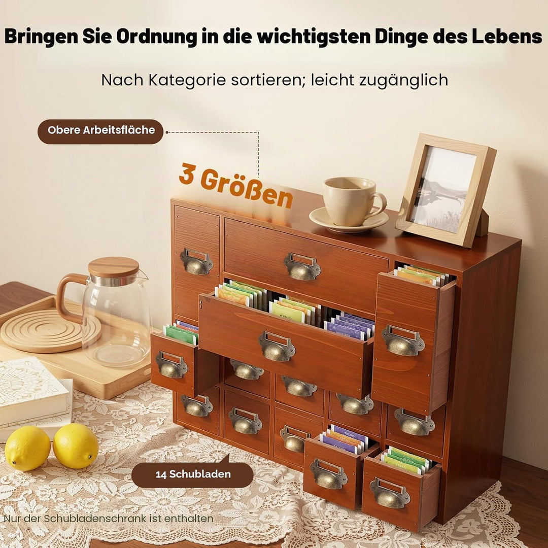 Mini Kommode mit 14 Schubladen Vintage Schubladenschrank Holz-Apothekerschrank für den Tisch geeigne