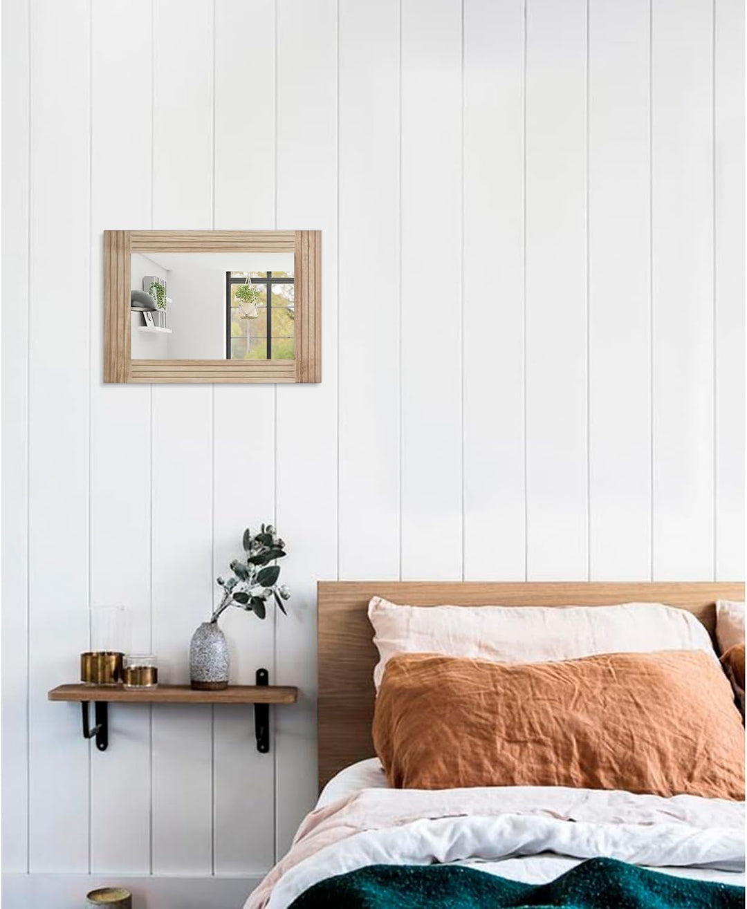 Wandspiegel mit rustikalem Holzrahmen, rechteckiger Spiegel, Vintage-Hängespiegel für Schlafzimmer,