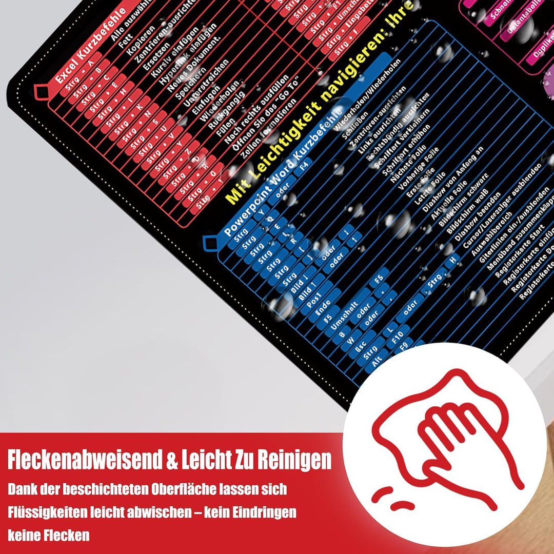 XL Mauspad Deutsch 80×30×0,3 cm, Hochwertige Schreibtischunterlage für Excel, Word, PPT und Windows