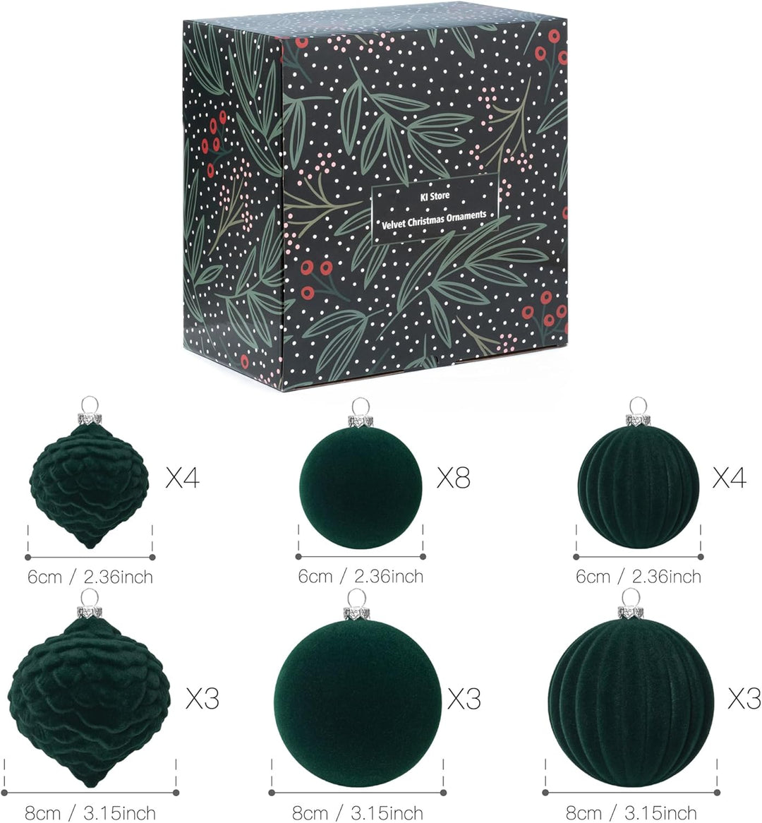 25 stück kunstoff Velvet weihnachtskugeln samt grün 6cm 8cm für Weihnachtsbaum christbaumkugeln grün