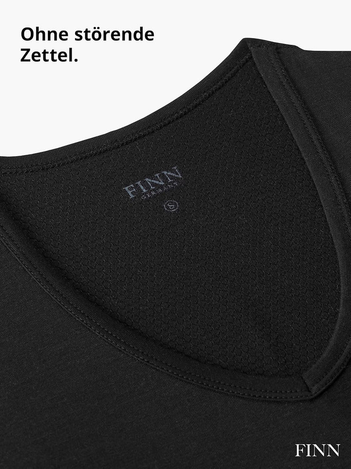FINN Anti-Schweiss Shirt Herren mit V-Ausschnitt und Rücken-Einsatz – Unterhemd gegen Schwitzen mit