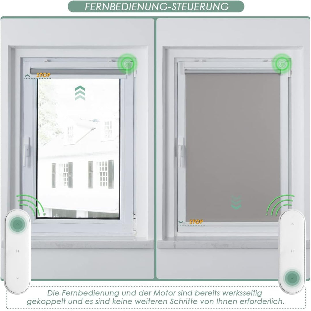 HOMEDEMO M100 Elektrische Rollos Verdunkelungsrollo mit Motor & Fernbedienung, Grau 80x100cm, Verdun