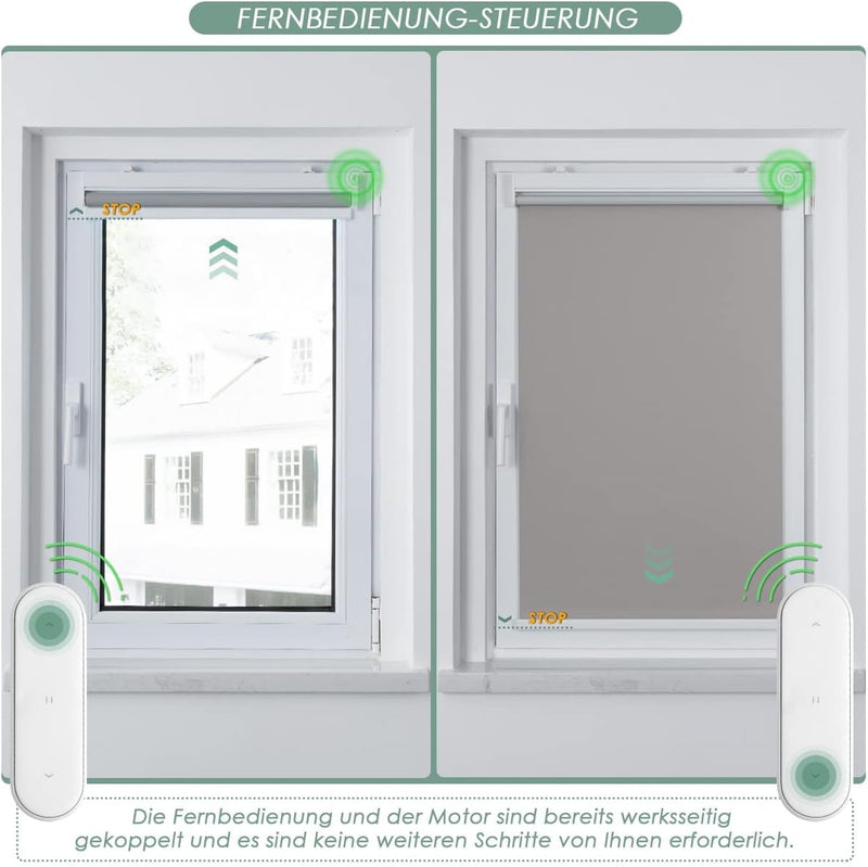 HOMEDEMO M100 Elektrische Rollos Verdunkelungsrollo mit Motor & Fernbedienung, Grau 45x110cm(BxH), S
