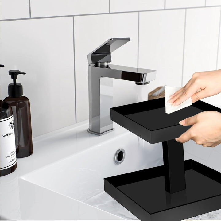 Schwarzes Parfüm-Organizer-Tablett – Acryl 2-stöckig Badezimmer Arbeitsplatte Organizer Vanity Table