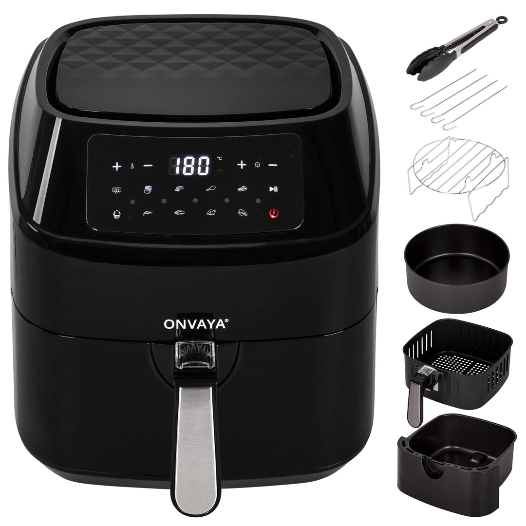 ONVAYA® Heissluftfritteuse | Airfryer XXL | Fritteuse ohne Öl & Fett | für 5-6 Personen | mit LED-Di