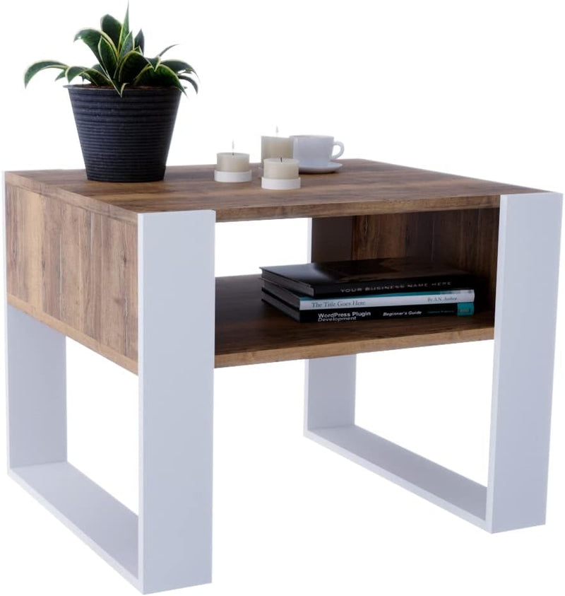 Couchtisch KARO rechteckiger Kaffeetisch aus Holz Modern Teetisch 65 x 53,6 45cm massiv und stabil (