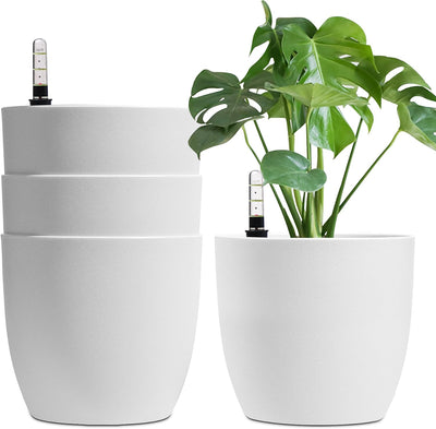 T4U 22cm Selbstwässernder Blumentopf mit Wasseranzeiger Weiss 4er-Set, Selbstbewässerung Wasserspeic