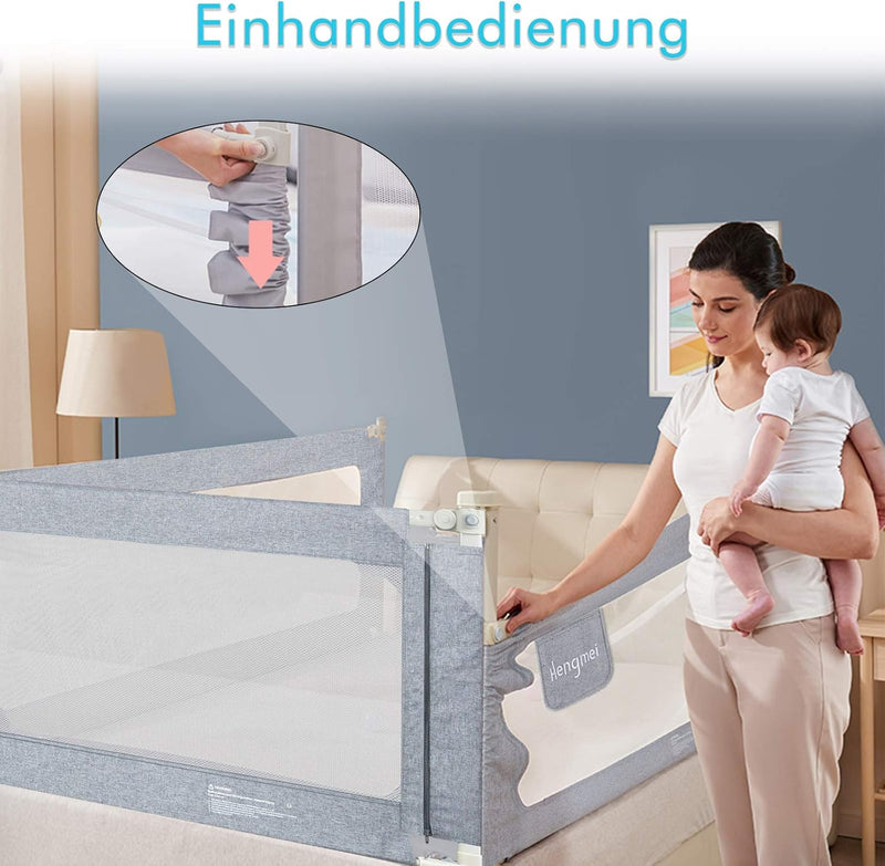 Froadp 150cm Rausfallschutz Baby Bettgitter Schutzgeländer, Höhenverstellbar Kinderbettgitter mit Do