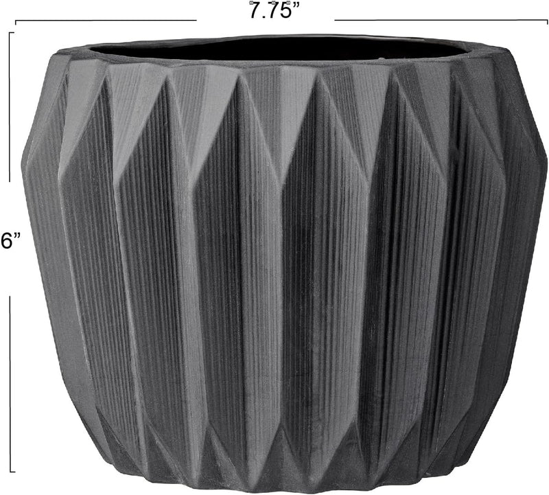 Bloomingville Moderner Übertopf aus Steingut, geriffelt, mattgrau, 20,3 x 15,2 cm Grau Dunkel, Grau