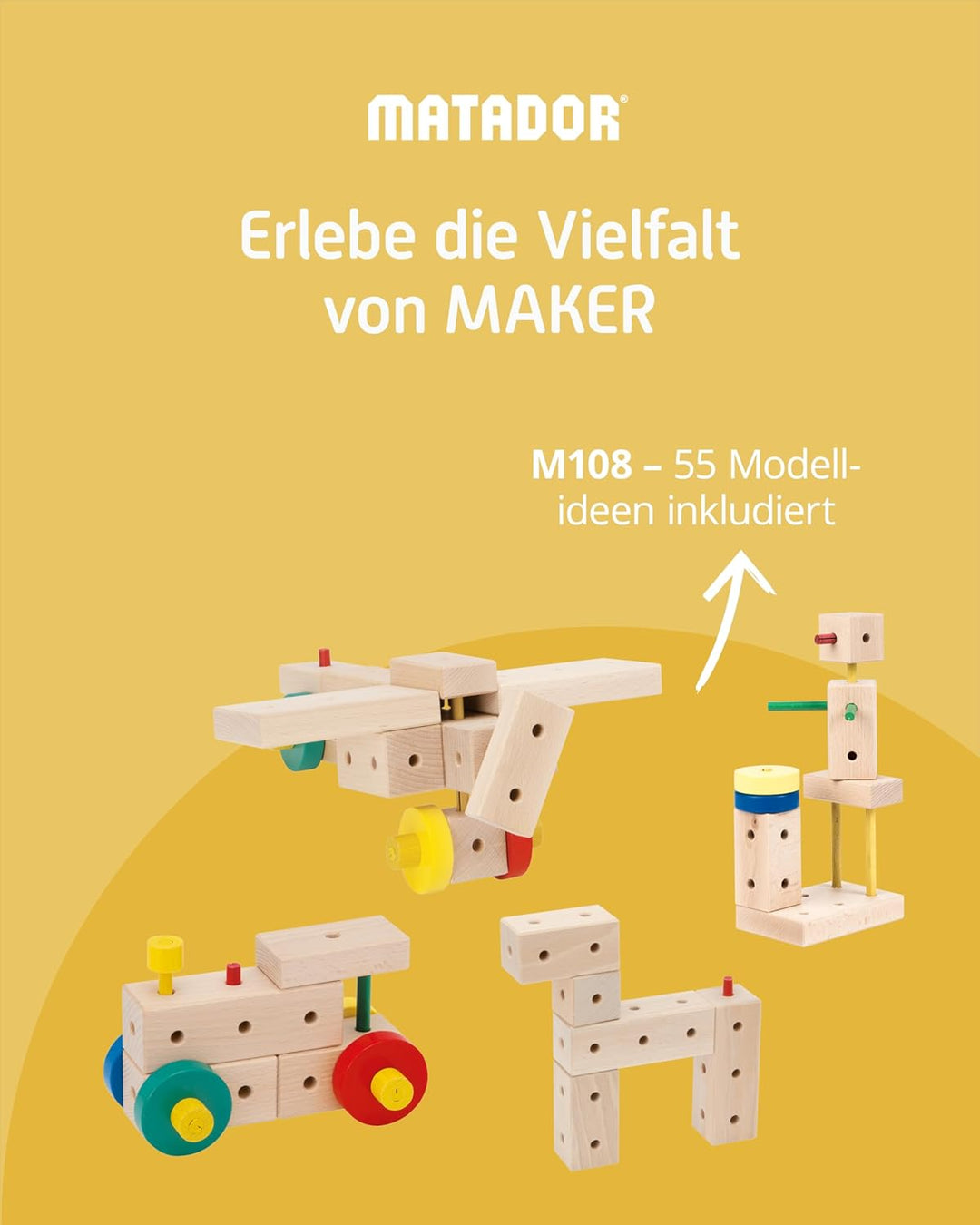 Matador 21108 M108 Baukasten, ab 3 Jahren, holzfarben, bunt Single, Single