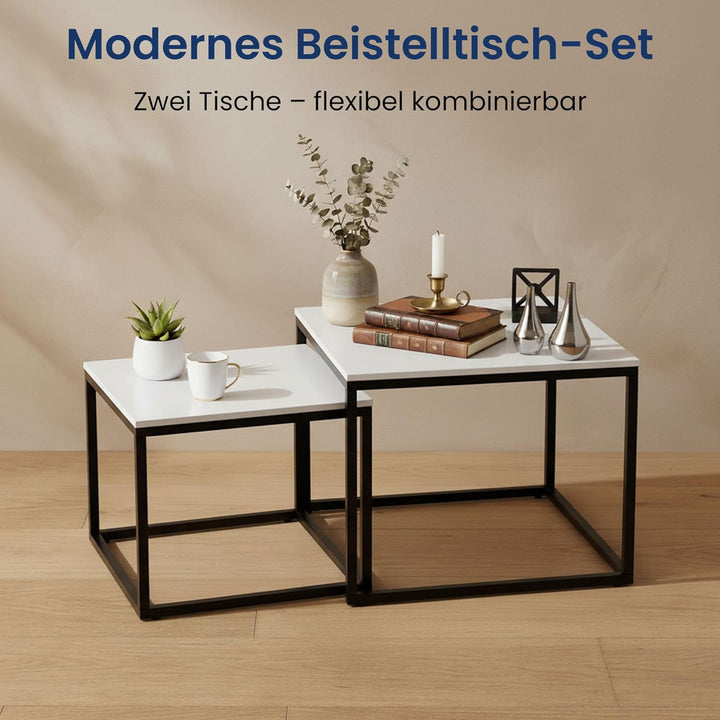 Home Collective Couchtisch 2er Set quadratisch aus Holz, Wohnzimmertisch Modern, Beistelltisch Set 2