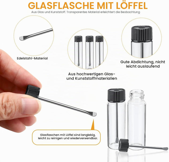 Mini-Gewürzbehälter, tragbarer Glasbehälter, Gewürzspender mit Löffel, Gewürzgläser Klein für Campin