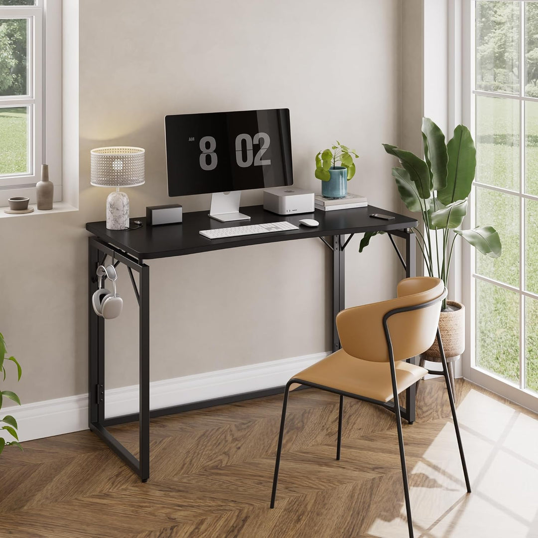 JOYMOOP Klapptisch, Schwarz, 120 cm, Keine Montage, Kleiner Faltbarer Schreibtisch für Zuhause, Büro