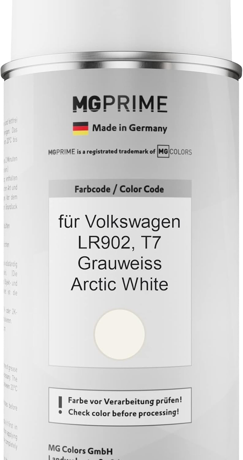 MG PRIME Autolack Sprühdosen Set für Volkswagen VW LR902 / T7 Grauweiss/Arctic White Basislack Klarl