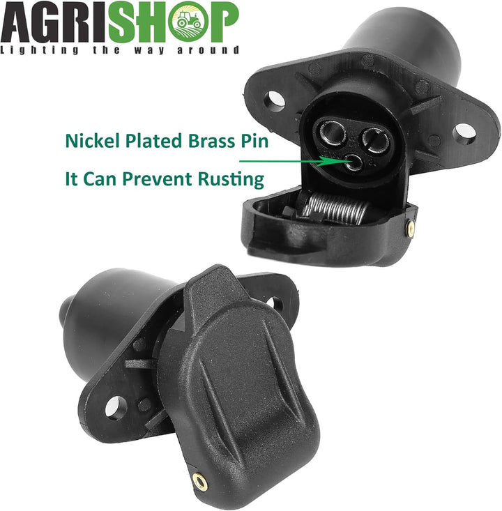 AGRISHOP 2Stück Anhänger Stecker 3polig 12v 24v und 2Stück Steckdose 3-Polig, Wasserfester Traktor S