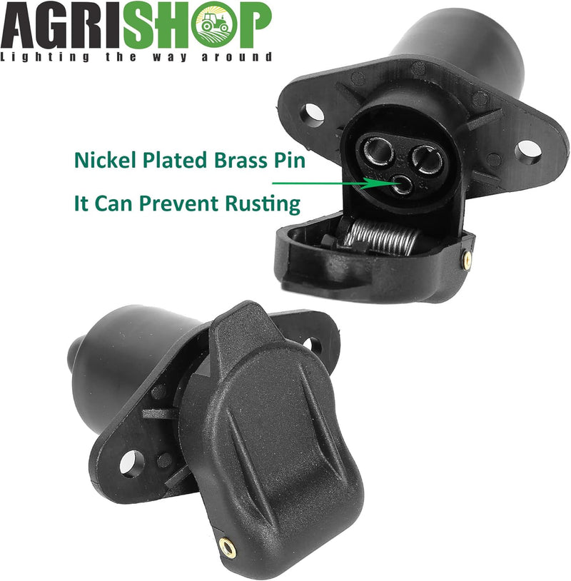 AGRISHOP 2Stück Anhänger Stecker 3polig 12v 24v und 2Stück Steckdose 3-Polig, Wasserfester Traktor S