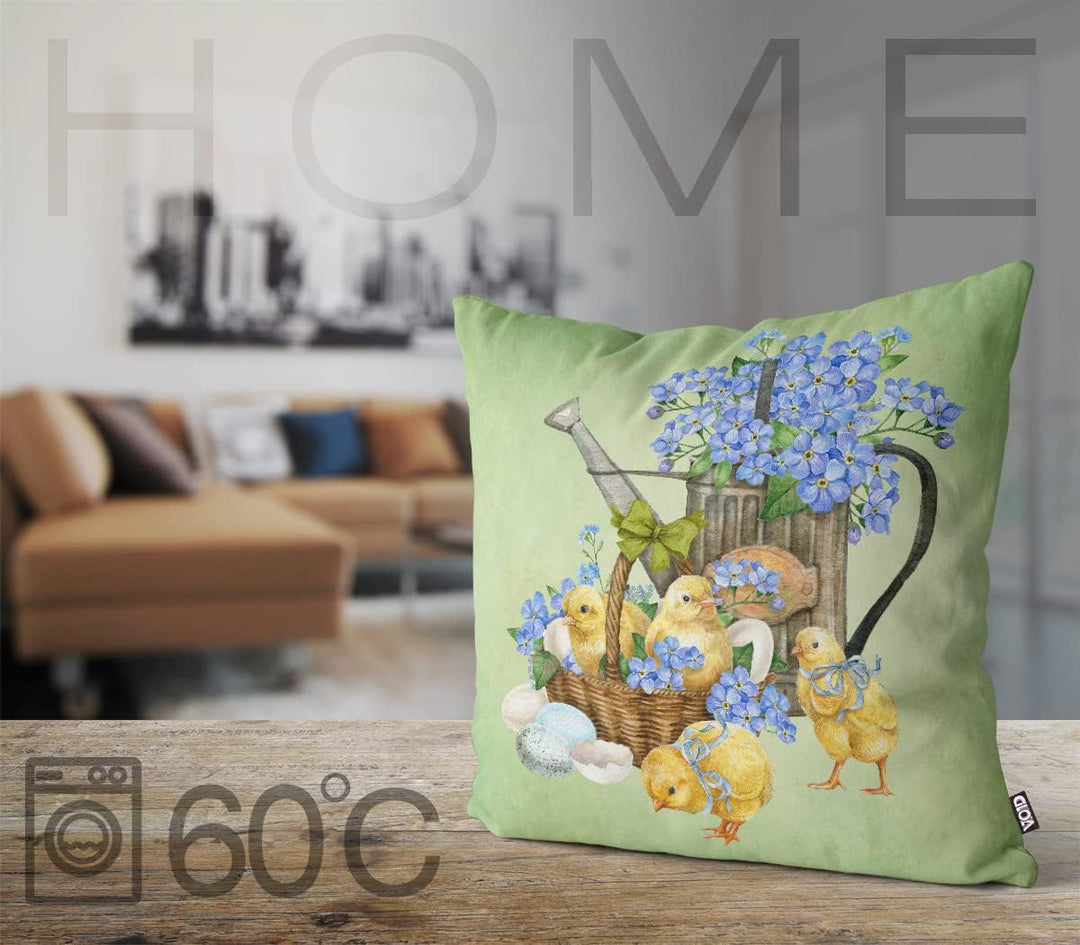 VOID Osterküken Küken Korb 80x80 Kissenhülle Polyester Zierkissen Couchkissen Ostern Osterdeko Deko