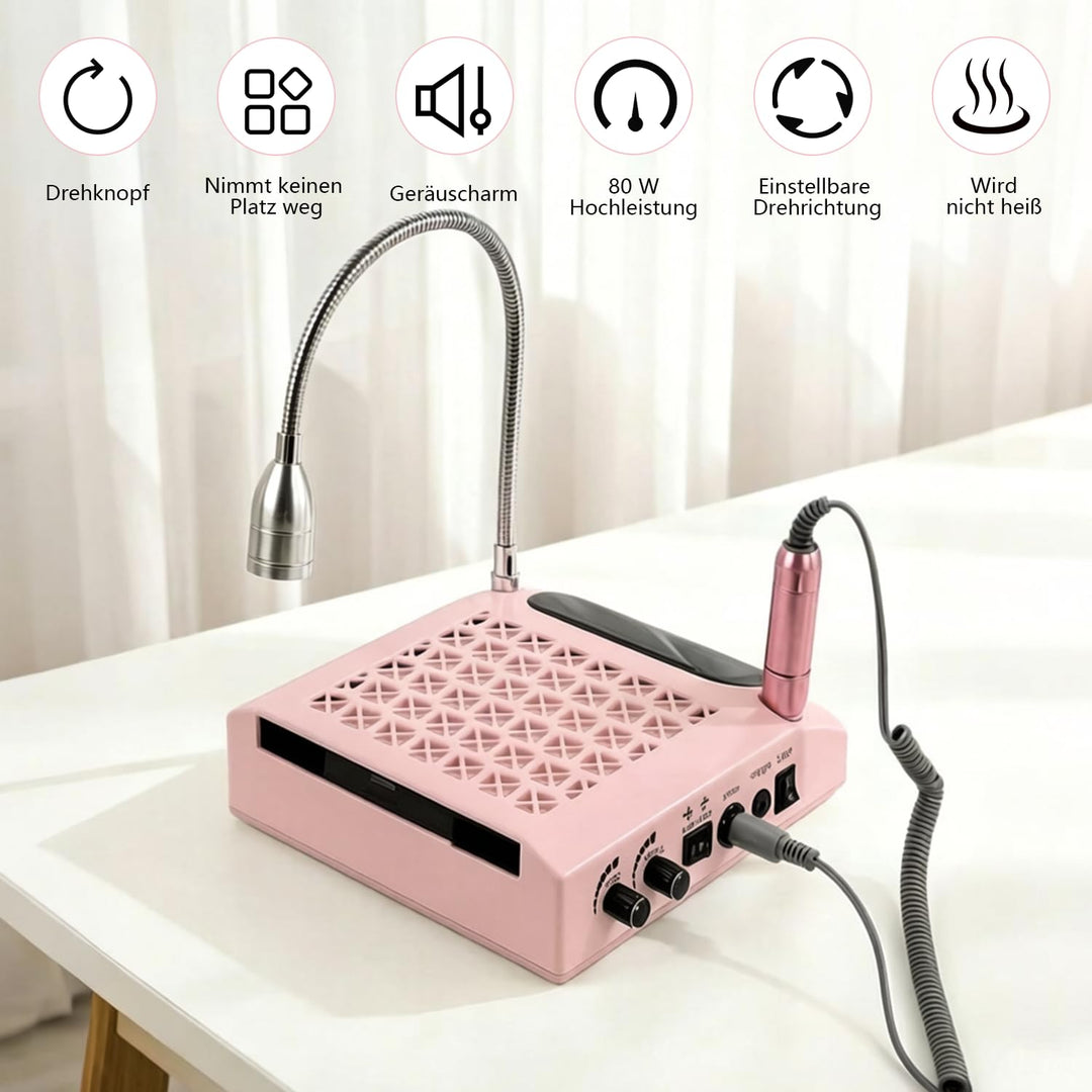 4-in-1-Nagelstaubabsaugung mit elektrischer Nagelfeile (30.000 U/min), 80W Nagelstaubabsaugung mit L