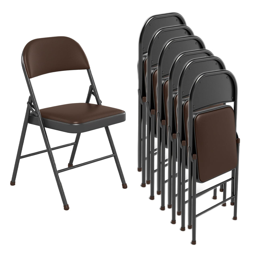 Klappstuhl 6er Set mit PU-Leder &amp; Polsterung, Stabiler Metallrahmen, Leicht &amp; Platzsparend, für Büro