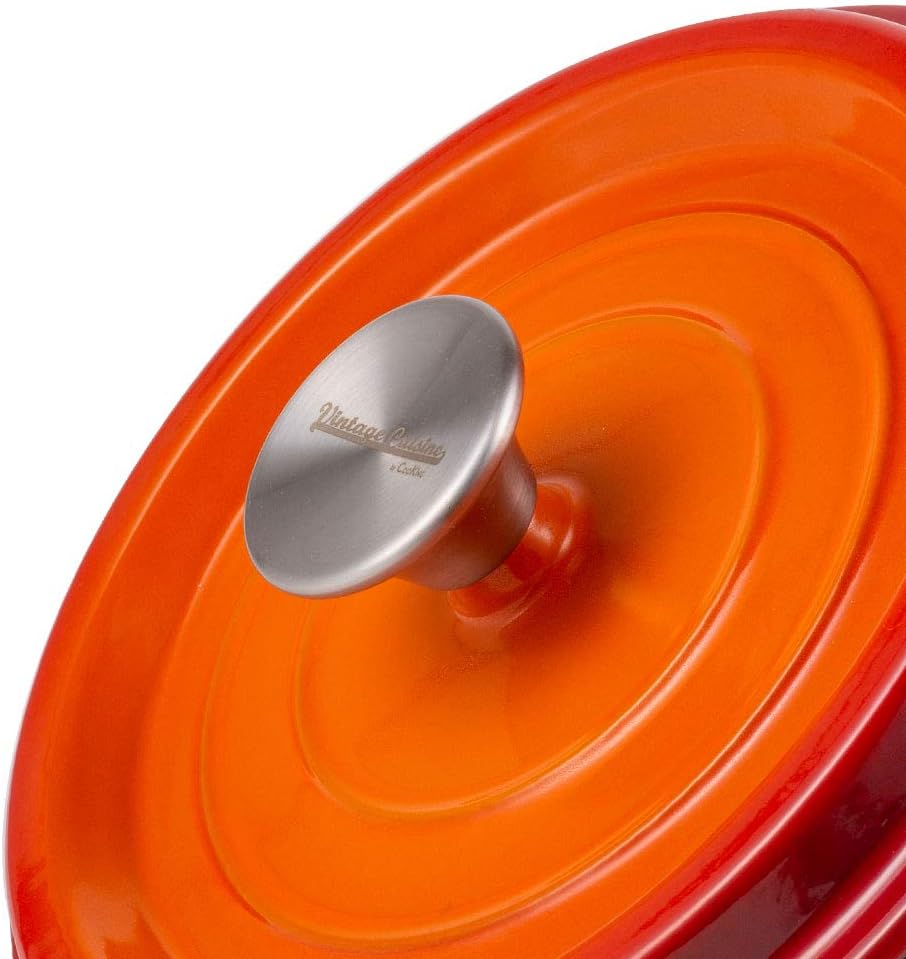 Vintage Cuisine Topf mit Deckel, emailliert, Gusseisen, 2,2 l, Orange