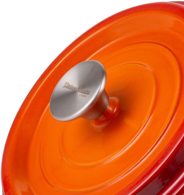 Vintage Cuisine Topf mit Deckel, emailliert, Gusseisen, 2,2 l, Orange