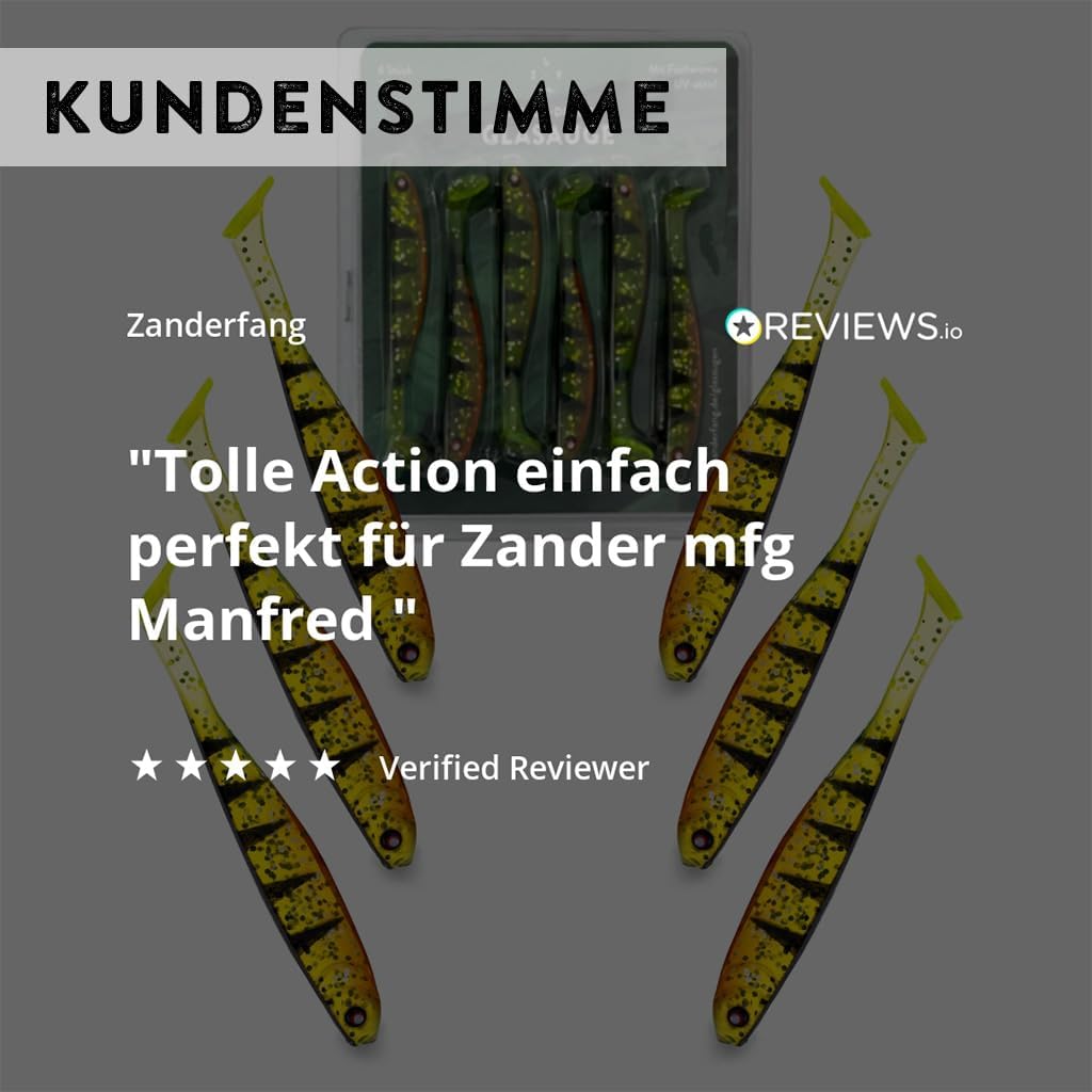 Zanderfang - Gummifische Set - Glasaugen Gummiköder für Zander, Barsch, Hecht - mit Fischaroma aroma