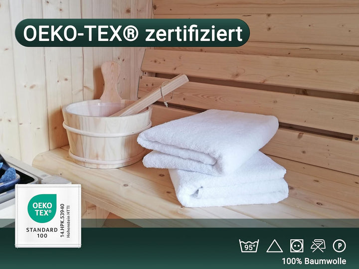 ZOLLNER 2er Set Saunatücher in 70x180 cm - weiche und saugstarke Handtücher in weiss - mit praktisch