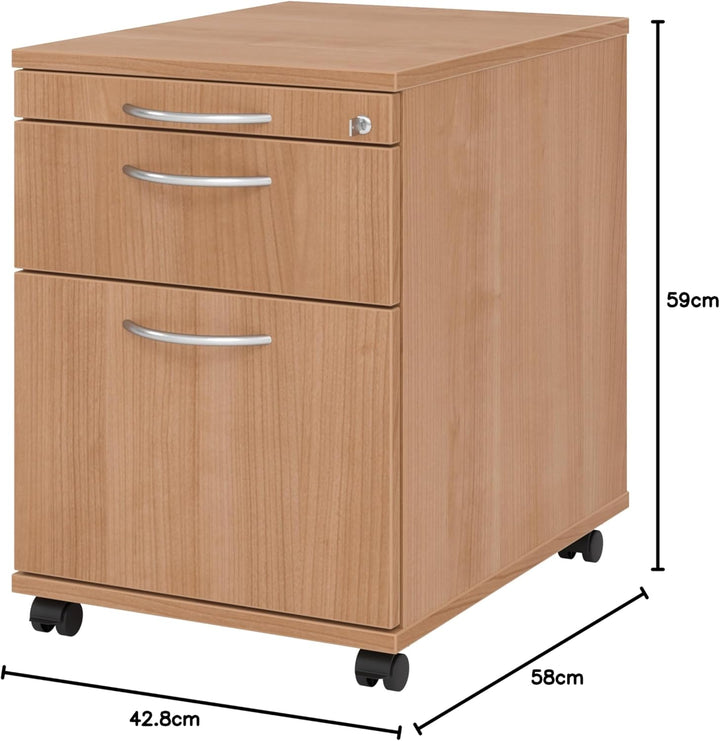 bümö Rollcontainer mit Hängeregistratur, Container abschliessbar aus Holz in Nussbaum - Rollwagen fü