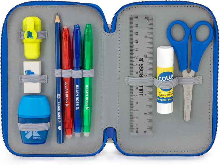 3-Fach Federmäppchen Jungen Gefüllt für Pokemon Fan – Schulmäppchen Set 46 Teile mit Radierbaren Sti