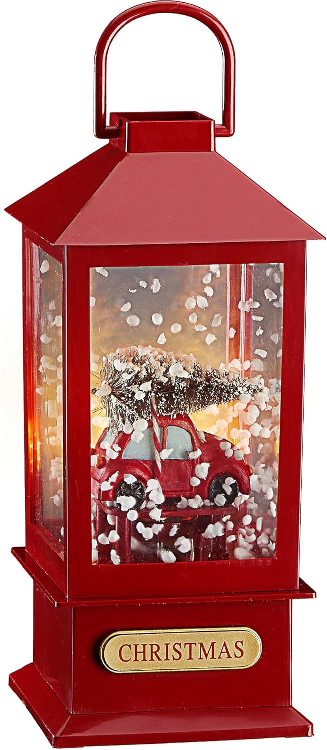 LED Schneelaterne Auto | 17x40cm 18 LEDs warmweiss | Schneefunktion Weihnachtsmusik | Weihnachtsbele