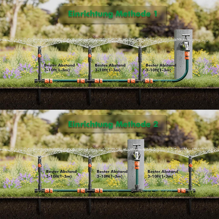 RESTMO Rasensprenger mit Erdspiess zur Gartenbewässerung, Mehrfach einstellbares Rasensprinkler, Fle