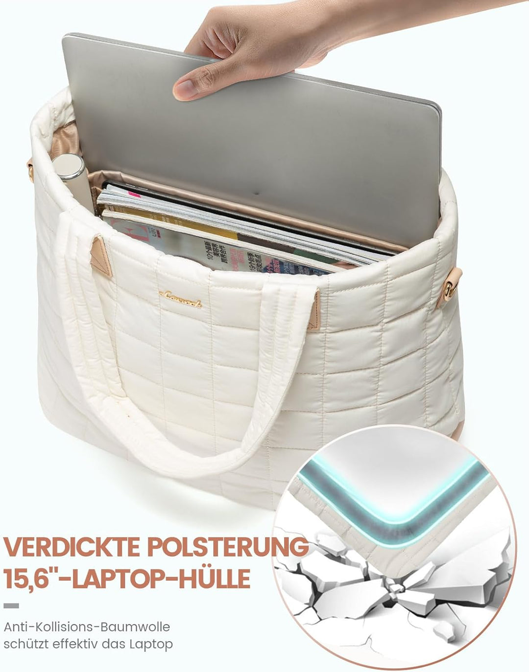 LOVEVOOK Laptop Handtasche Damen Gross，Puffer Laptoptasche 15,6 Zoll，Arbeitstasche Shopper Tasche Sc