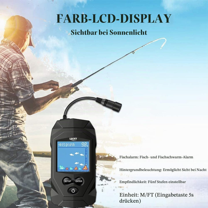 LUCKY Tragbares Marinegerät Fisch Finder Geber Angel Kajak Tiefenmesser Anzeige Sensor Sonar Fischfi