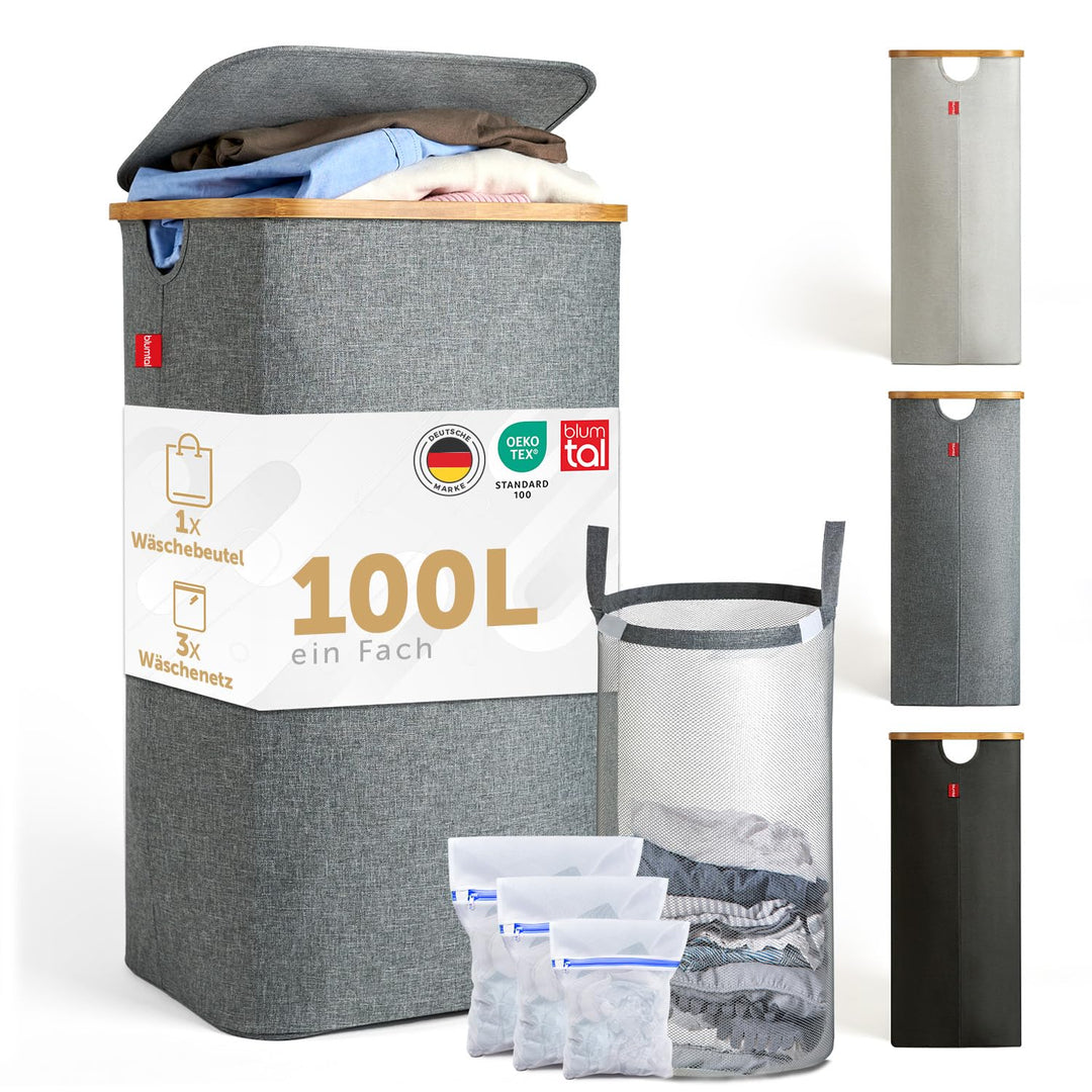 Blumtal Wäschekorb 100L - Wäschesammler mit herausnehmbarem Wäschesack - Wäschekorb schmal - laundry