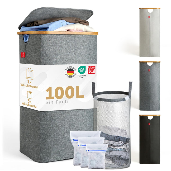 Blumtal Wäschekorb 100L - Wäschesammler mit herausnehmbarem Wäschesack - Wäschekorb schmal - laundry