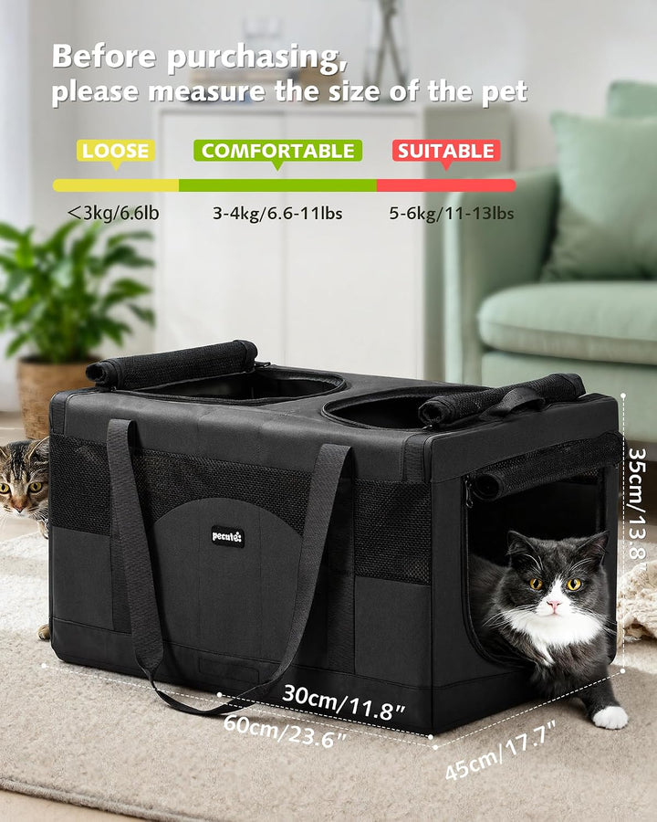 Pecute Katzentransportbox Gross Faltbar Transporttasche 2 Katzen,Dunkelgrau | Abnehmbare Trennwand,