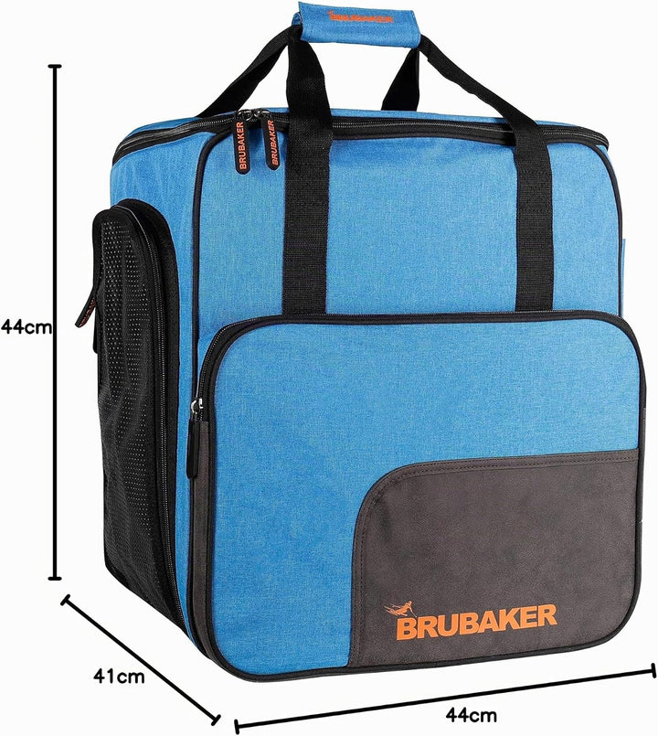 BRUBAKER Super Performance Skischuhtasche Helmtasche Rucksack mit Schuhfach - Blau meliert Schwarz