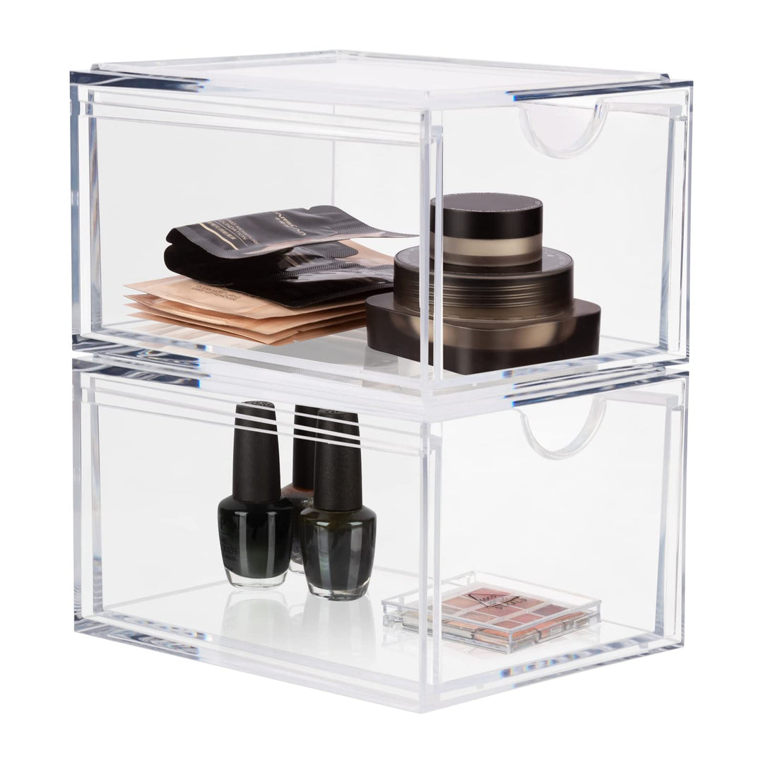 ECOSEAO Stapelbare Kosmetik-Organizer, Schubladen, transparente Acryl-Aufbewahrungsbehälter, 2 Stück