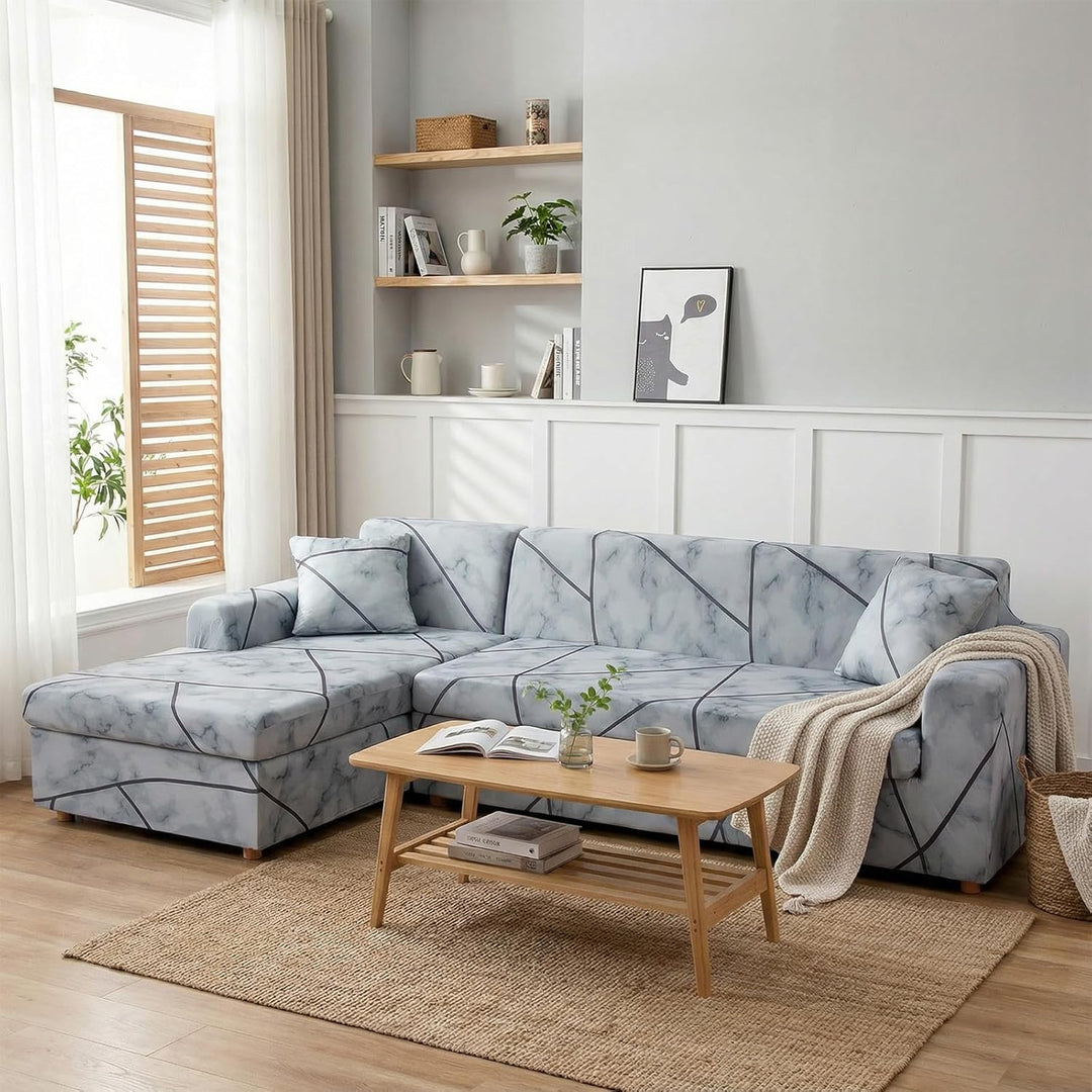 ShowyLive Sofa Überzug Couch Überzug 2er Set für Ecksofa L-Form Sofabezug 3 Sitzer+3 Sitzer, mit 4 S