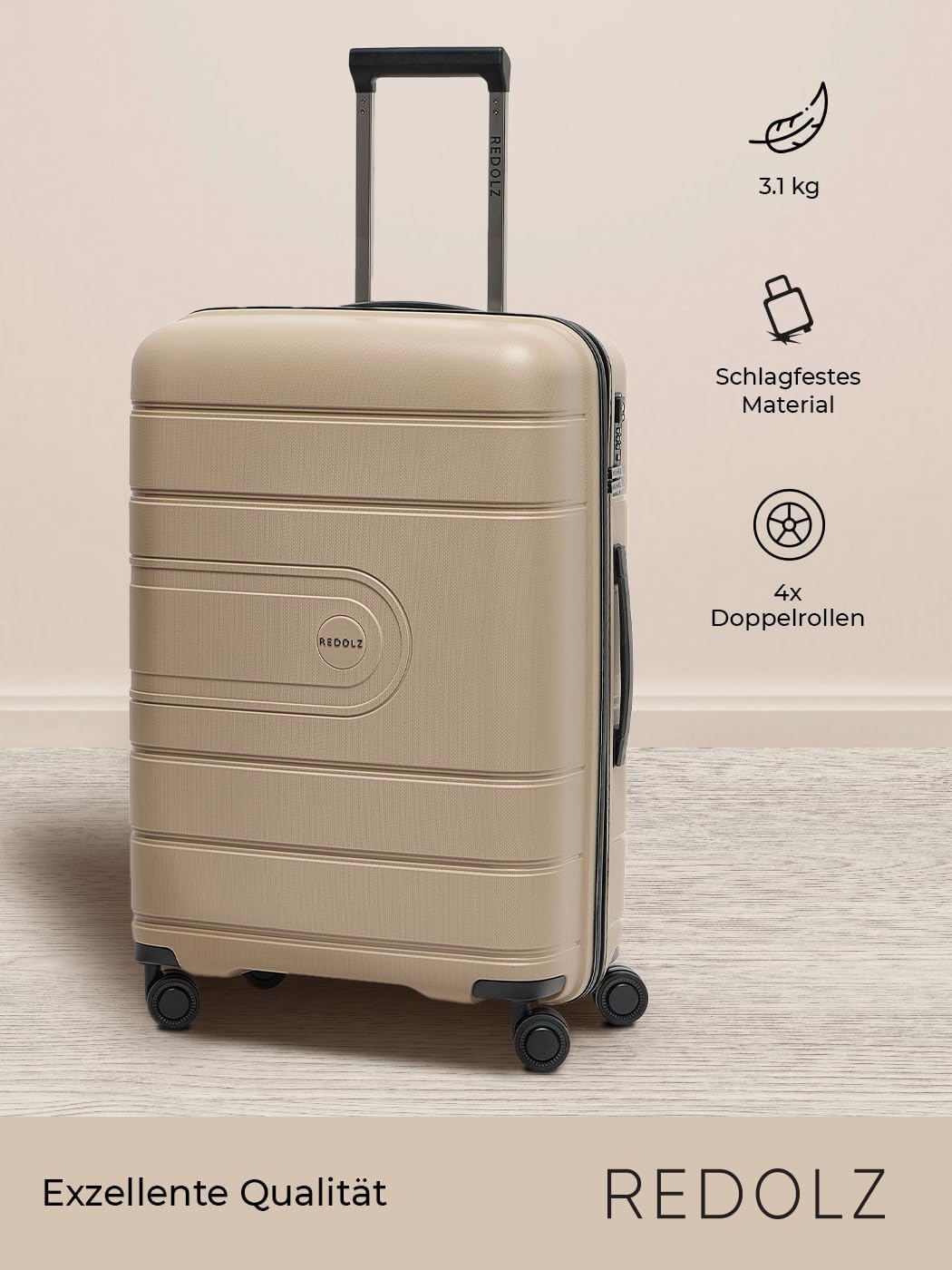REDOLZ Hartschalen Check-in Koffer | Mittelgrosser M Trolley 45 x 26 x 66 cm aus hochwertigem, leich