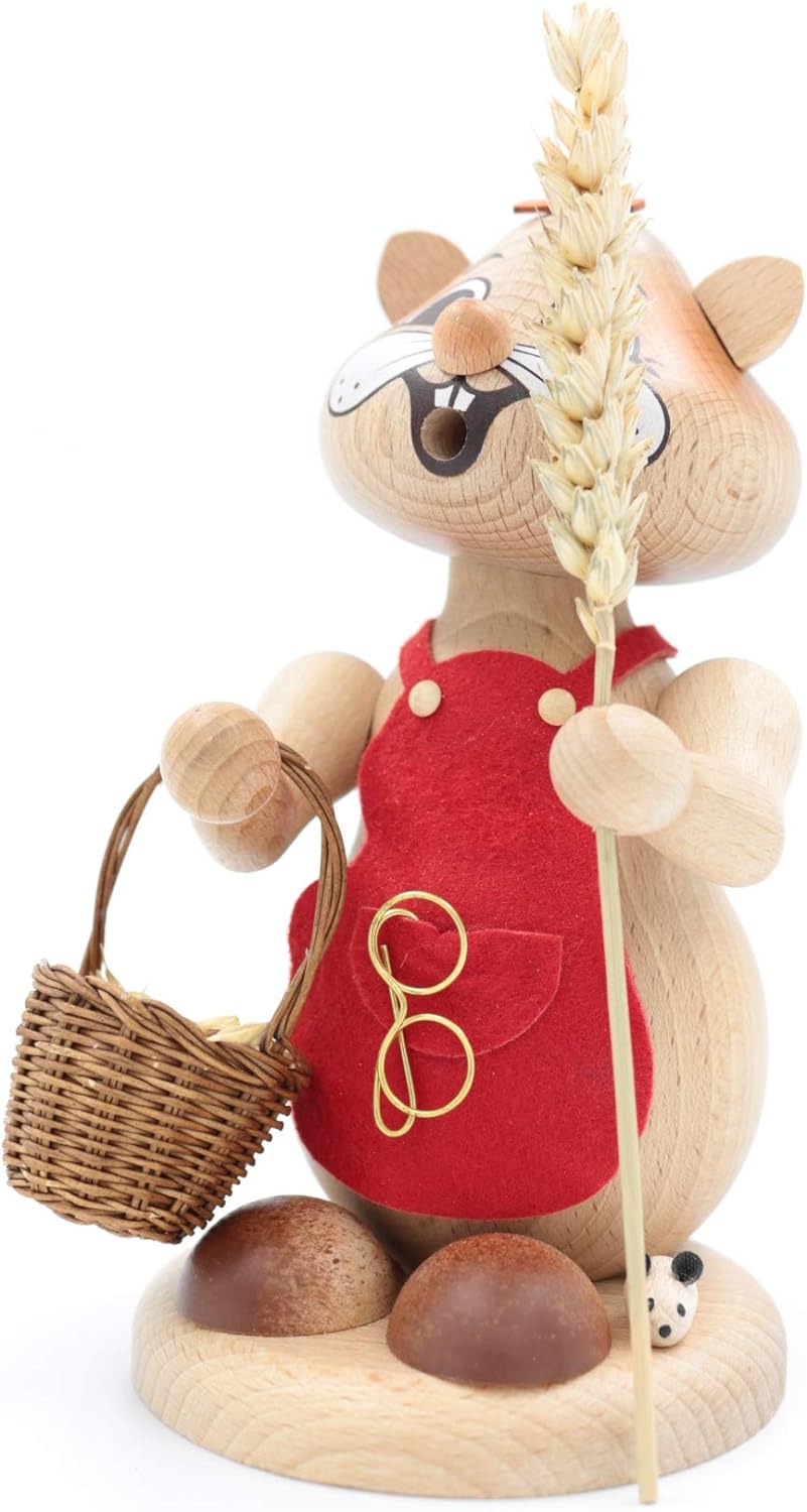Kuhnert - Erzgebirgische Holzkunst Räuchermann Räucherfigur Hamster 18cm - Urhamster Frau, Urhamster