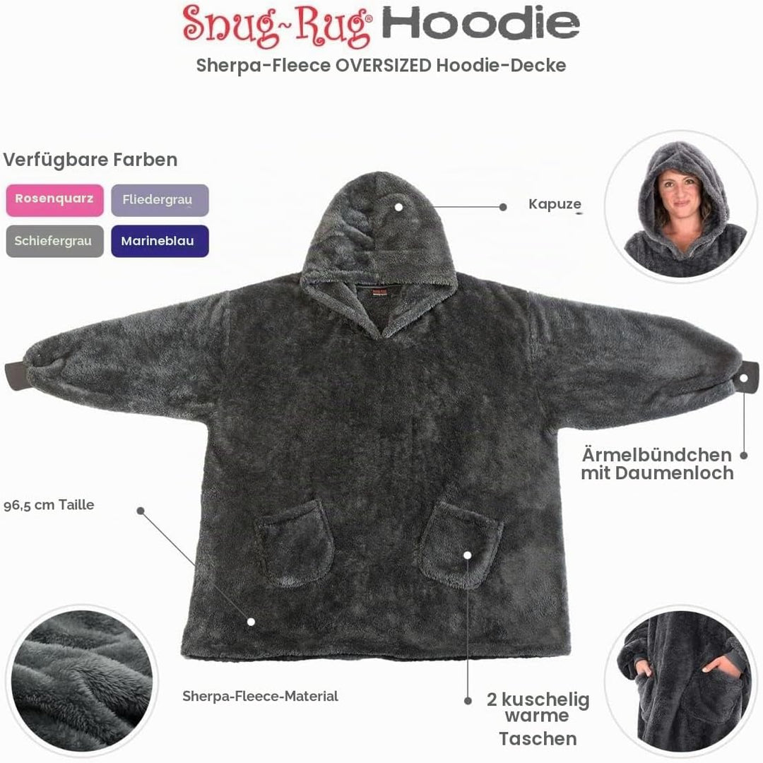 Snug Rug Schiefergrau Tragbare Decke Hoodie – Decke mit Ärmel Sherpa Fleece Erwachsene Pullover Kapu