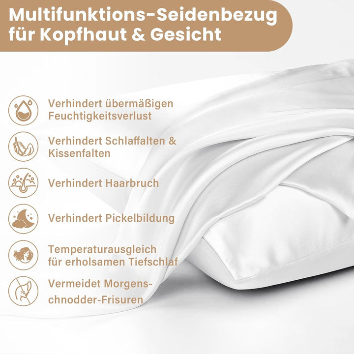 Muama Silk Pillowcase, Seidenkissenbezug 40x80 cm für Haar und Haut mit verstecktem Reissverschluss,