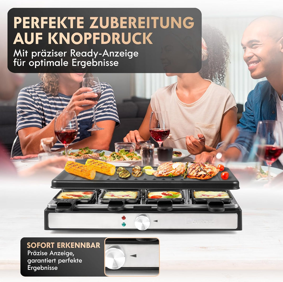 Clatronic RG 3757 Raclette-Grill, 1400 Watt, für bis zu 8 Personen, Grillfläche: ca. 42 x 21 cm, ele