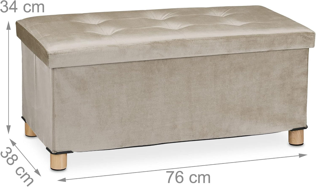 Relaxdays Sitzbank mit Stauraum, Polster, Samtbezug, Holzfüsse, bis 120 kg, faltbar, Sitztruhe HBT: