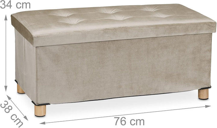 Relaxdays Sitzbank mit Stauraum, Polster, Samtbezug, Holzfüsse, bis 120 kg, faltbar, Sitztruhe HBT: