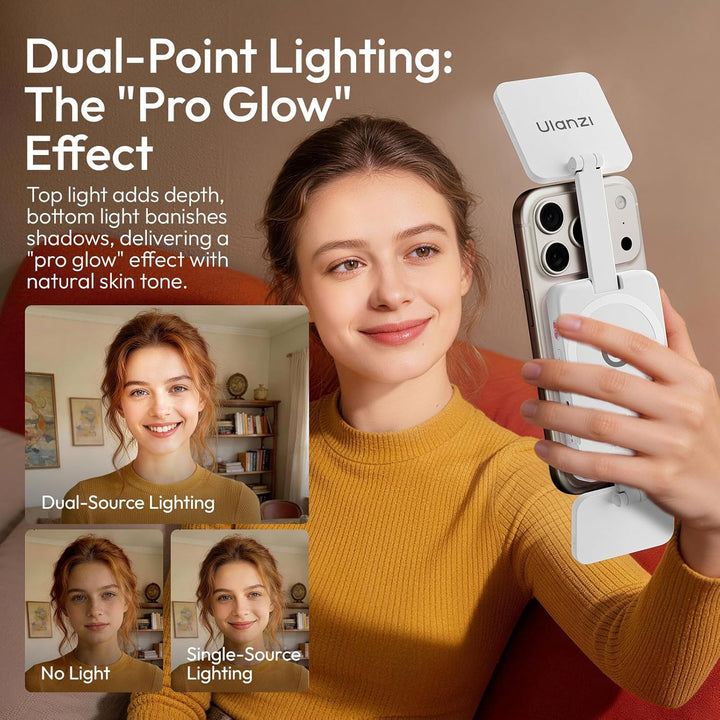 ULANZI GL01 [2026 Aktualisierte] Magnetische Selfie Licht für iPhone, Magnet LED Handy licht mit Zwe